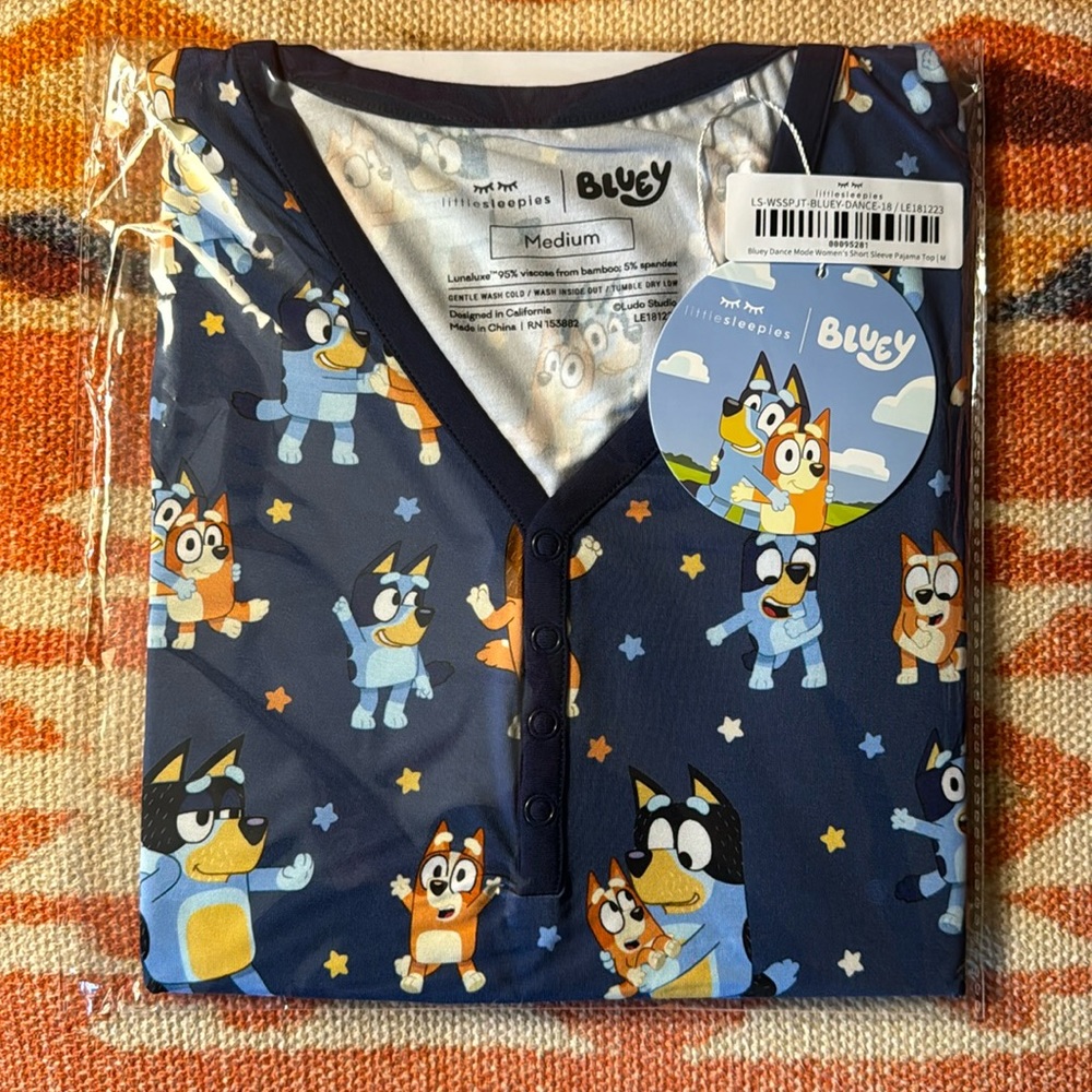 Little Sleepies Bluey Dance Mode Short Sleeve Women’s Pajama Top- Size Medium